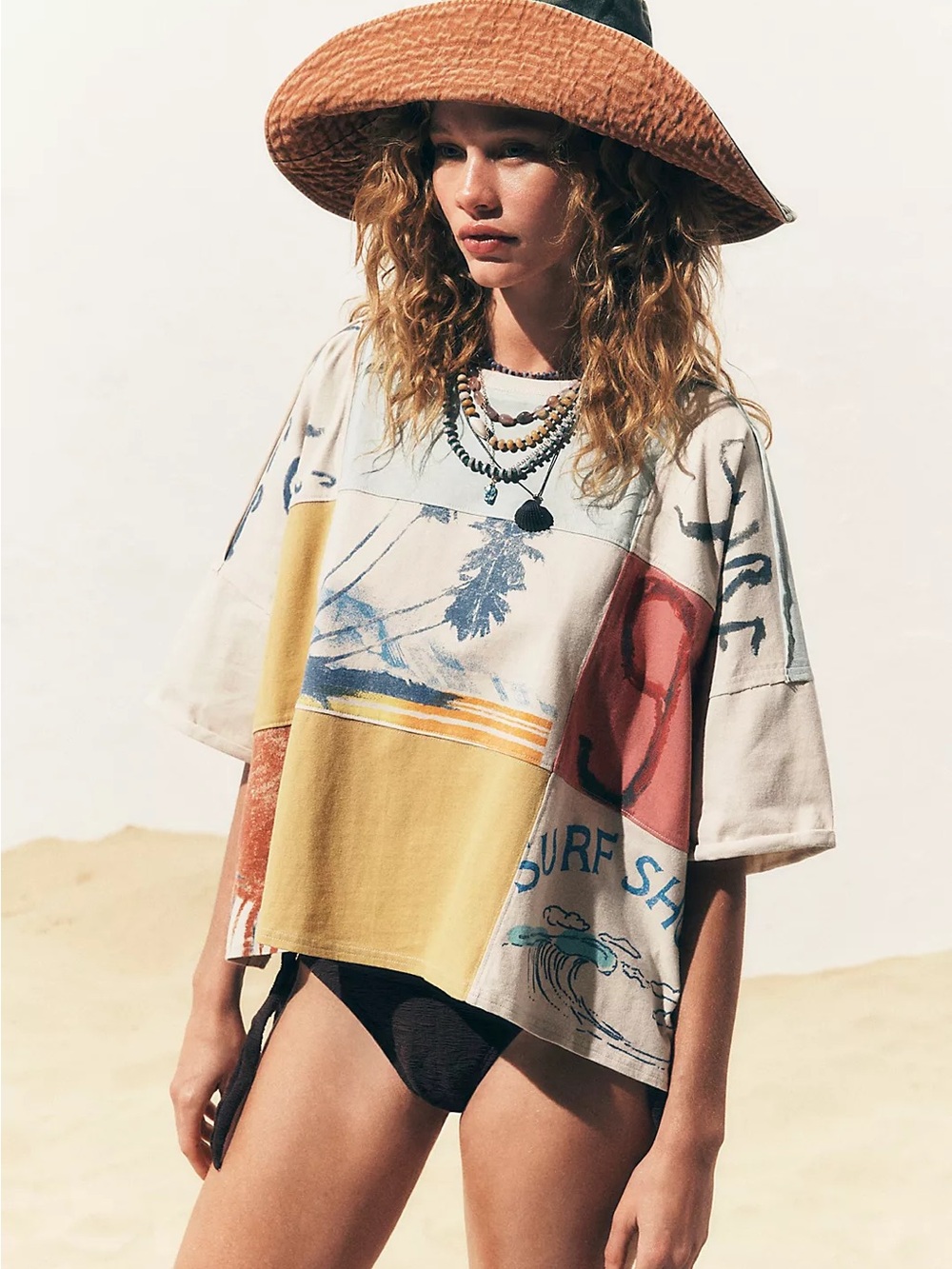 Free People Rock The Boat Tee Medium Color: Tofu Combo NWT